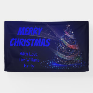 Blue Christmas Tree Stars String of Lights Elegant Banner