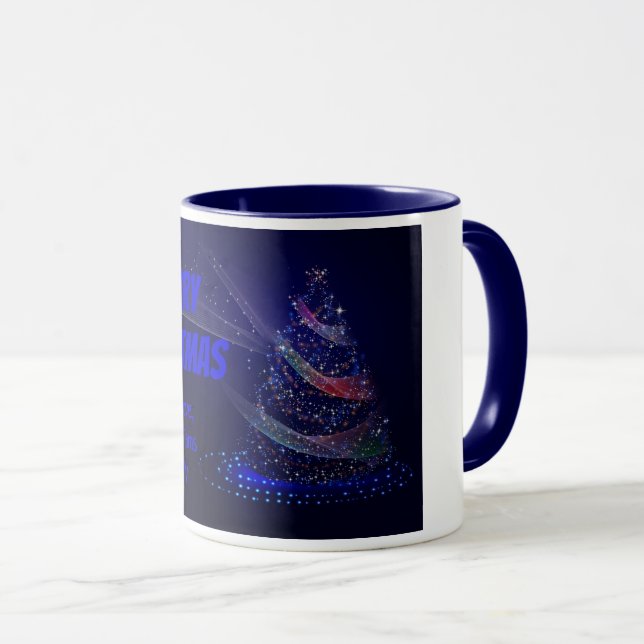 Blue Christmas Tree Stars String of Lights Elegant Tasse (VorderseiteRechts)