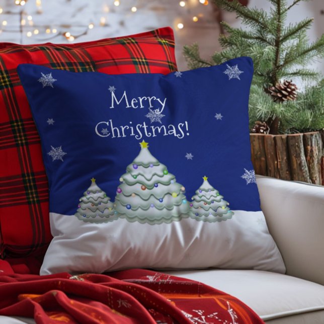 Blue Christmas Tree Throw Kissen (Blue Christmas Tree Throw Pillow)