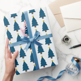 Blue Christmas Tree und Golden Star Geschenkpapier
