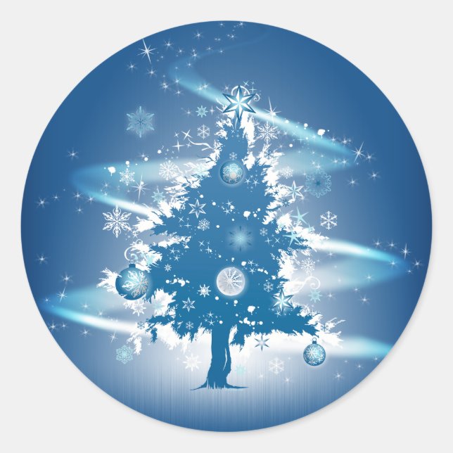 Blue Christmas Tree Weihnachten Runder Aufkleber (Vorderseite)