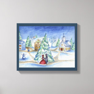 Blue Christmas Village Wall Art Leinwanddruck