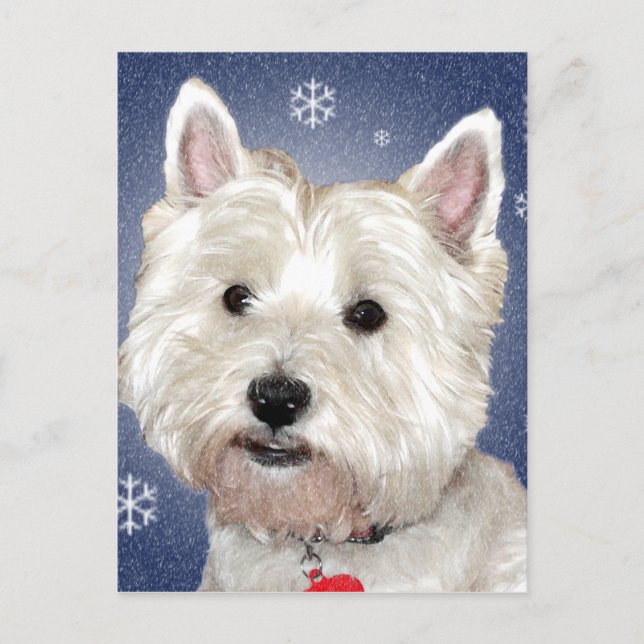 BLUE CHRISTMAS Westie Feiertagspostkarte (Vorderseite)