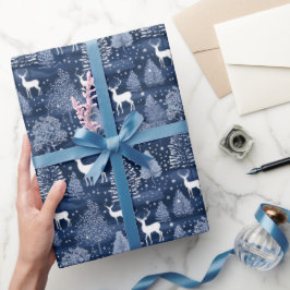 Blue Christmas Winter Forest Reindeer Holiday Geschenkpapier