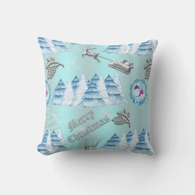 Blue Christmas Winter Wonderland Kissen (Vorderseite)