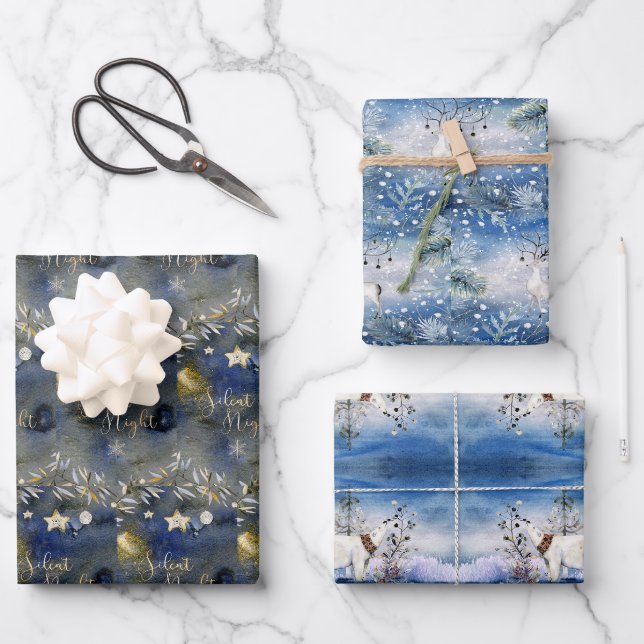 Blue Christmas Wrapping Paper Geschenkpapier Set (Vorderseite)