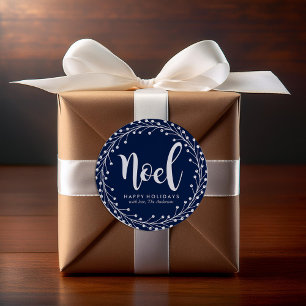 Blue Christmas Wreath Runder Aufkleber