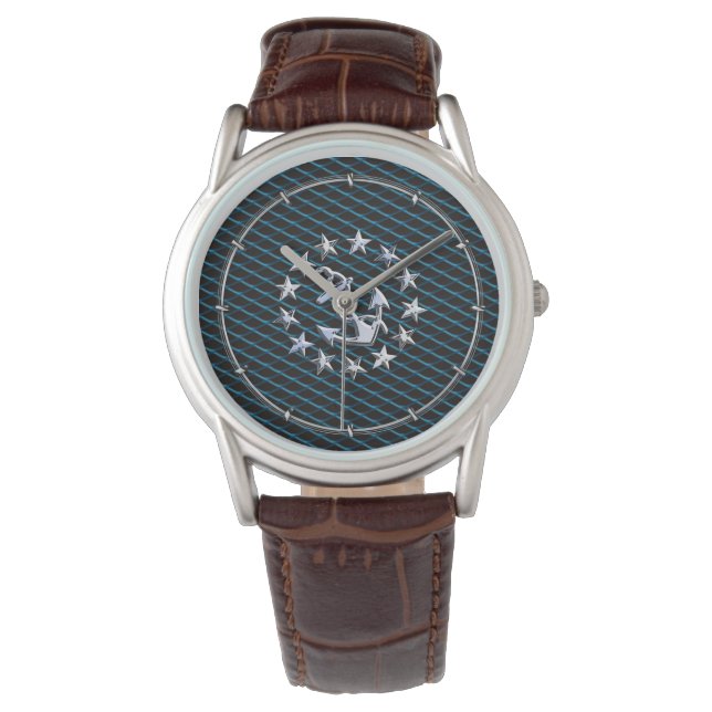 Blue Chrome like Yacht Flag Automotive Grille Armbanduhr (Vorderseite)