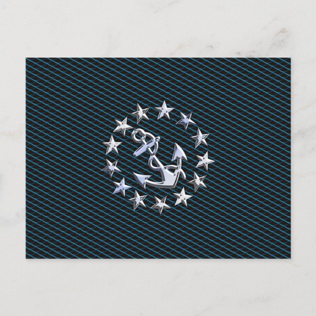Blue Chrome like Yacht Flag Automotive Grille Postkarte (Vorderseite)