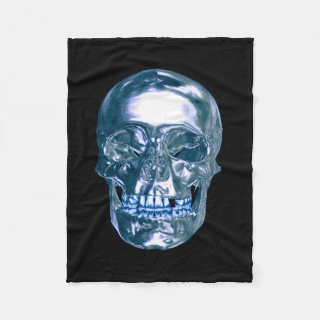 Blue Chrome Skull Fleece Blanket (Vorderseite)