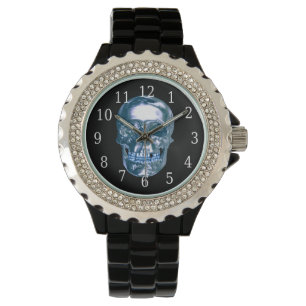 Blue Chrome Skull Watch Armbanduhr