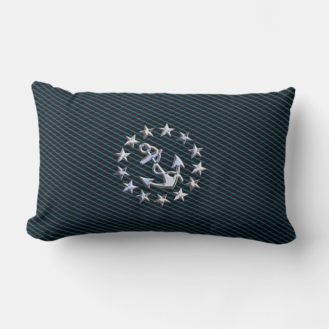 Blue Chrome Style Yacht Flag auf Grille Print Lendenkissen (Vorderseite)