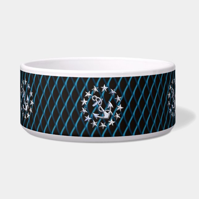 Blue Chrome Style Yacht Flag auf Grille Print Napf (Links)