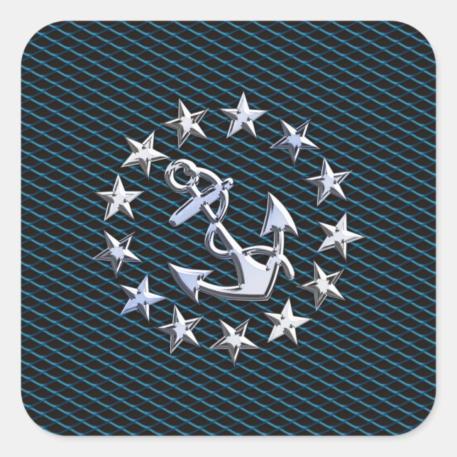 Blue Chrome Style Yacht Flag auf Grille Print Quadratischer Aufkleber (Vorderseite)