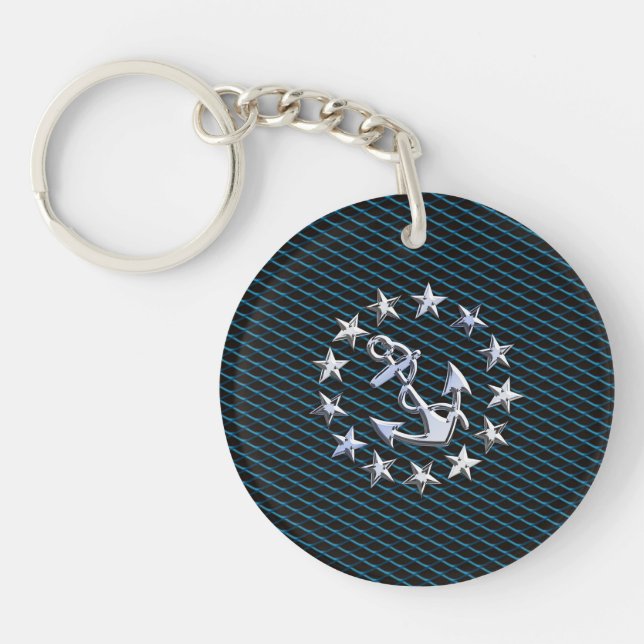 Blue Chrome Style Yacht Flag auf Grille Print Schlüsselanhänger (Vorderseite)