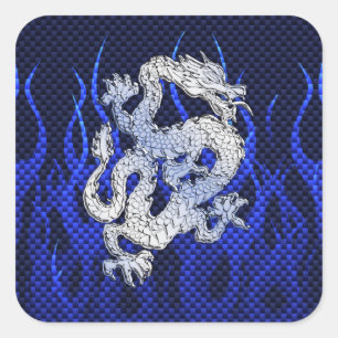 Blue Chrome wie Dragon Carbon Fibre Style Quadratischer Aufkleber
