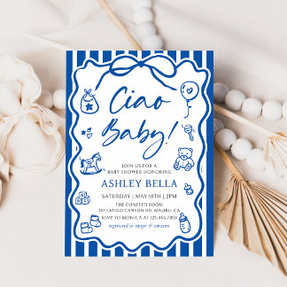 Blue Ciao Baby Whimsical Italienische Babydusche Einladung