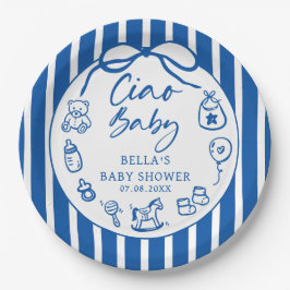 Blue Ciao Bambino Italian Illustrated Baby Shower Pappteller