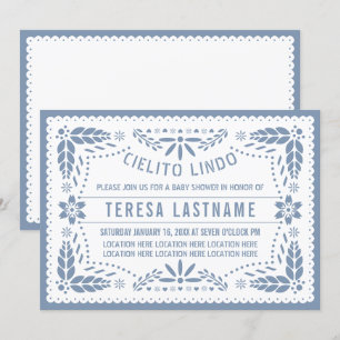 Blue Cielito Lindo papel picado Babydusche Einladung
