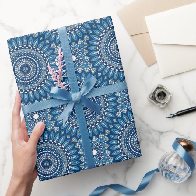 Blue Circle Mandala Wrapping Paper Sheets Geschenkpapier (Schenken)
