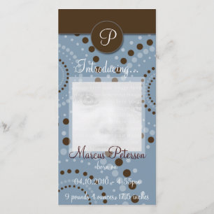 Blue Circle Pattern Baby Announction Foto Cards Ankündigung