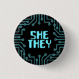 Blue Circuit Board Sie/Sie Pronouns Button