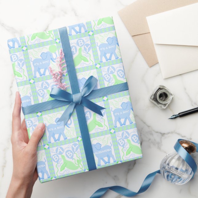 Blue Circus Baby Duschmuster Personalisiert Geschenkpapier (Schenken)