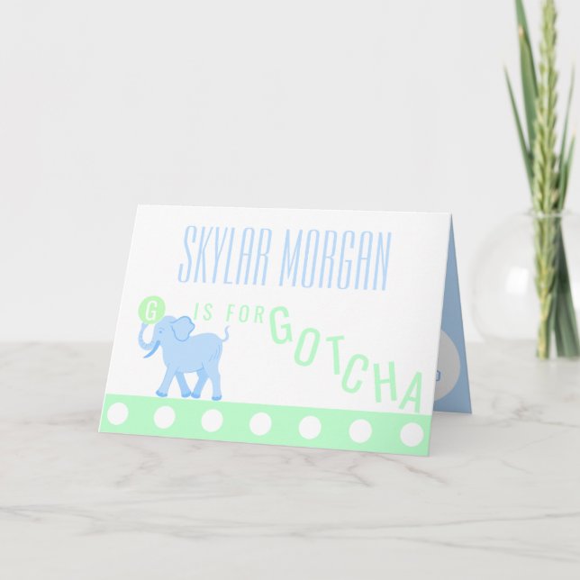 Blue Circus Elephant Niedliche Adoption Gotcha Tag Karte (Vorderseite)