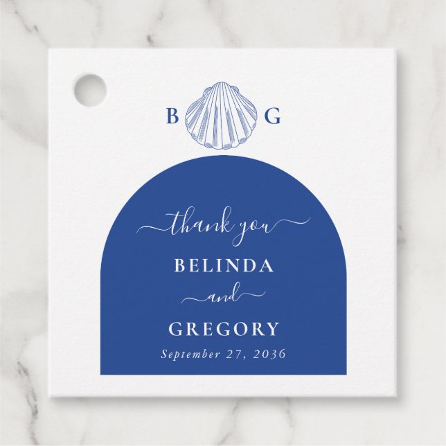 Blue Clam Seashells Coastal Seaside Beach Wedding Geschenkanhänger (Vorderseite)