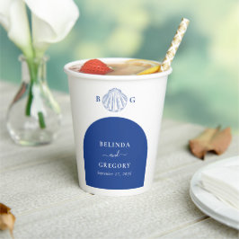 Blue Clam Seashells Coastal Seaside Beach Wedding Pappbecher