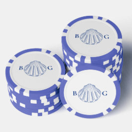 Blue Clam Seashells Coastal Seaside Beach Wedding Pokerchips