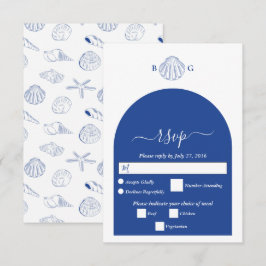 Blue Clam Seashells Coastal Seaside Beach Wedding RSVP Karte