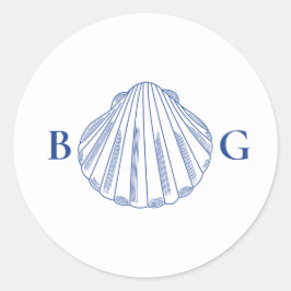 Blue Clam Seashells Coastal Seaside Beach Wedding Runder Aufkleber