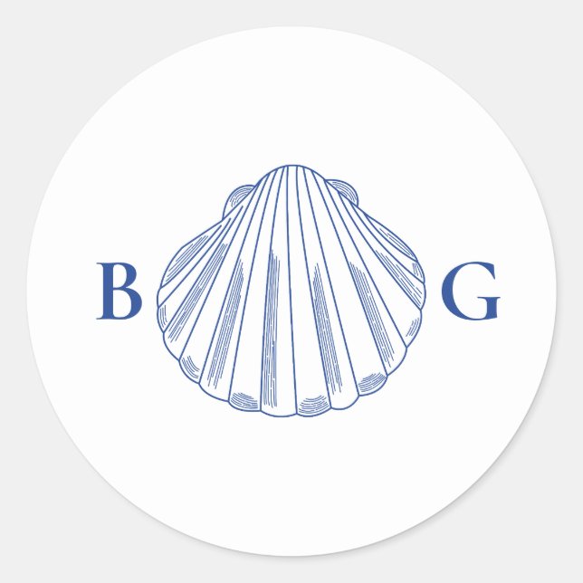 Blue Clam Seashells Coastal Seaside Beach Wedding Runder Aufkleber (Vorderseite)