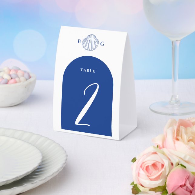 Blue Clam Seashells Coastal Seaside Beach Wedding Tischaufsteller (In Situ (Hochzeit))