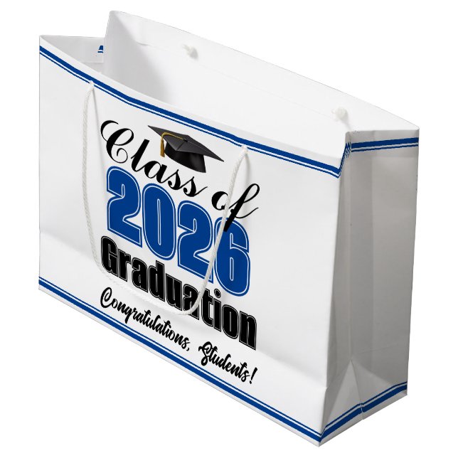 Blue Class of 2026 Custom Graduation Party Große Geschenktüte (Vorderseite Schrägansicht)
