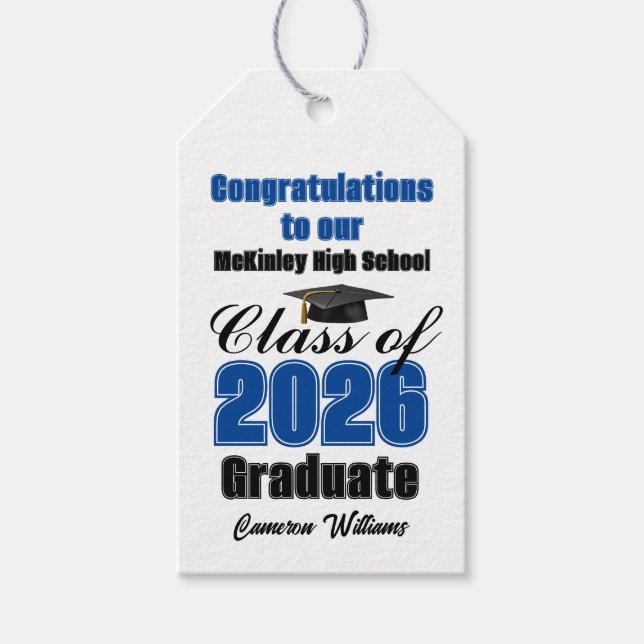 Blue Class of 2026 Graduation Party Custom Geschenkanhänger (Vorderseite)
