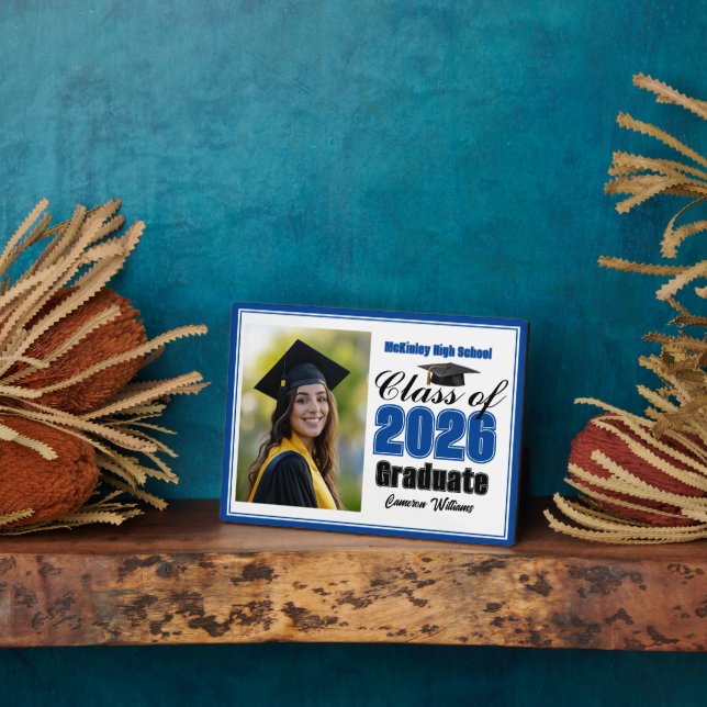 Blue Class of 2026 Graduation Photo Fotoplatte (Seite)