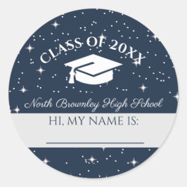 Blue Class Wiedersehen Name Tag Runder Aufkleber