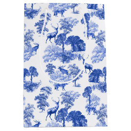 Blue Classic French Country Toile Deer Forest Mittlere Geschenktüte