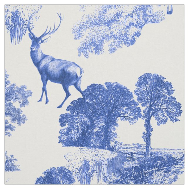 Blue Classic French Country Toile Deer Pattern Stoff (Muster)