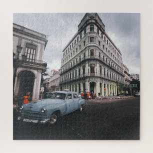 Blue Classic Vintage Car Cityscape