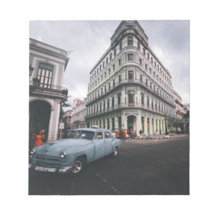 Blue Classic Vintage Car Cityscape Notizblock