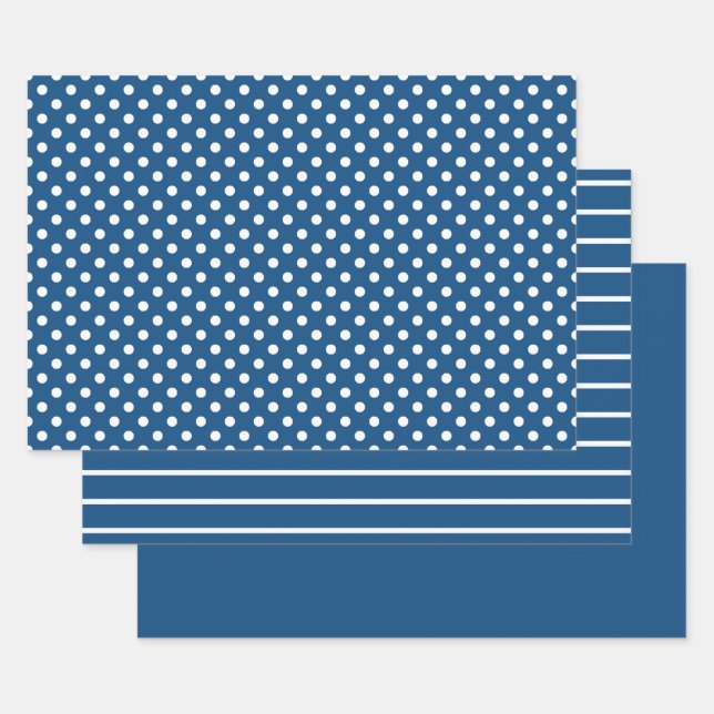Blue Classic White Polka Dot Streifen Geschenkpapier Set (Set)