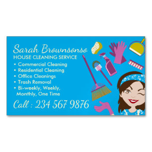 Blue Cleaning Service Janitorial Lady Tile Washing Magnetische Visitenkarte