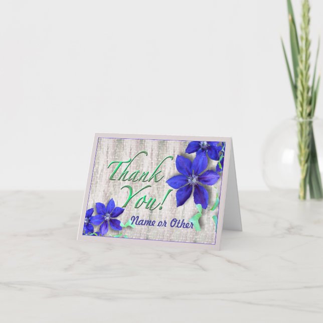 Blue Clematis Custom Vielen Dank Note Card Dankeskarte (Vorderseite)
