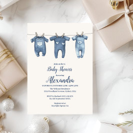 Blue Clothesline Baby Dusche Einladung