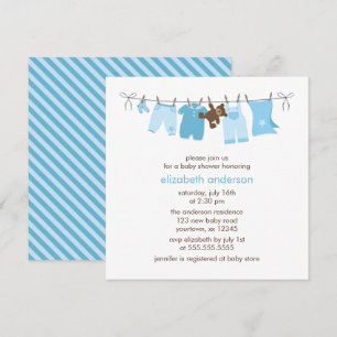 Blue Clothesline Boy Baby Dusche Einladung