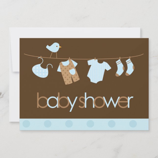Blue Clothesline Boys Babydusche Einladung (Vorderseite)
