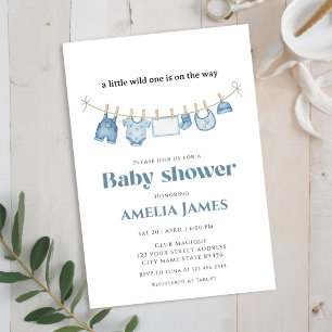 Blue ClothestLine 1 Baby Dusche Einladung